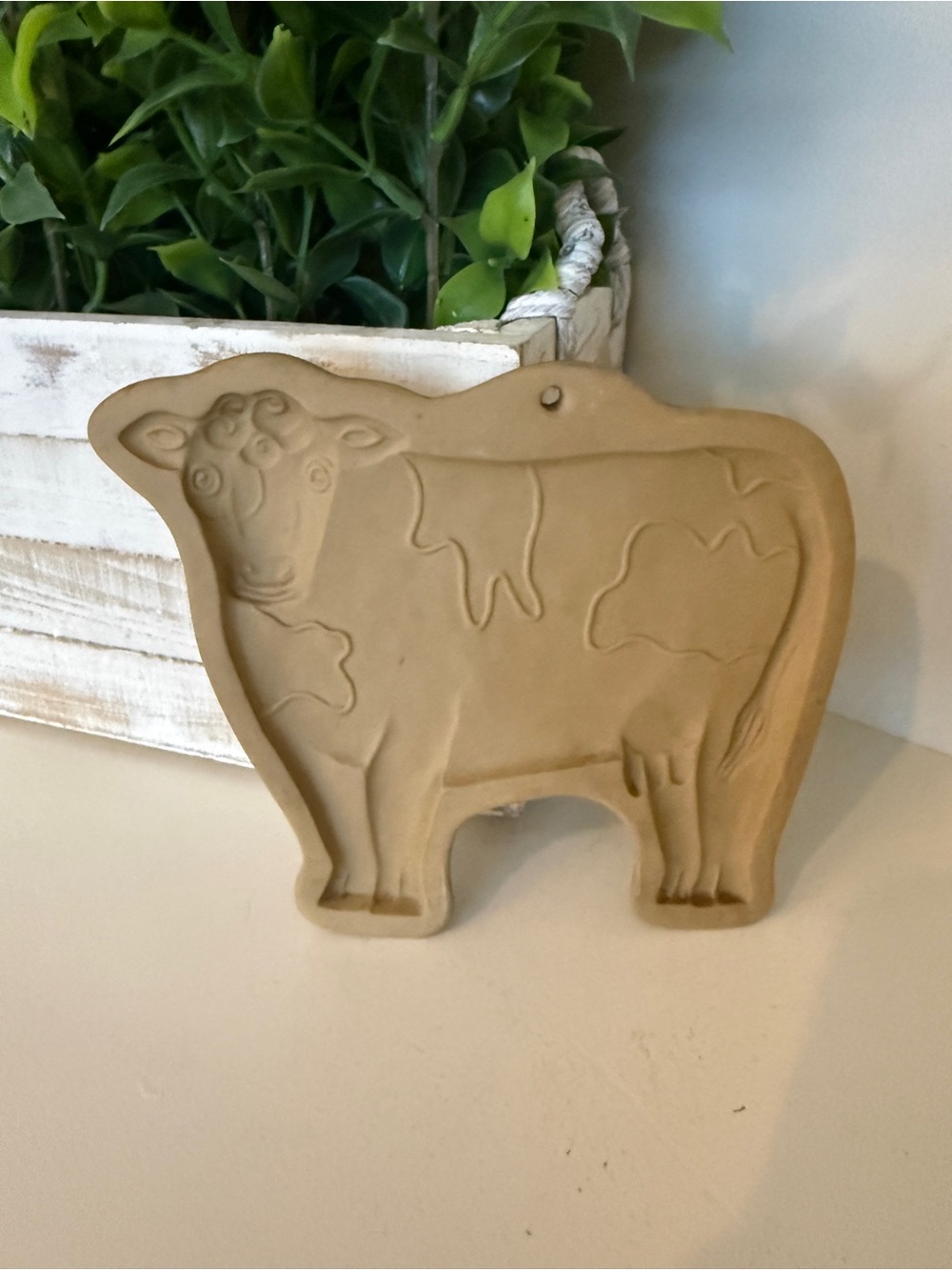 Vintage 1986 Brown Bag Cookie Art Cow Stoneware Cookie Mold Farmhouse